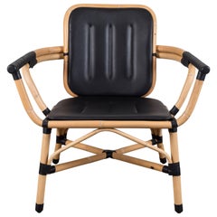 Black Leather and Rattan Skin Armchair by Collection Particulière