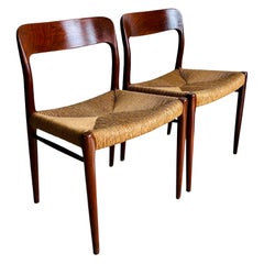 Pair Danish Modern Niels Moller Model #75 Paper Cord Chairs