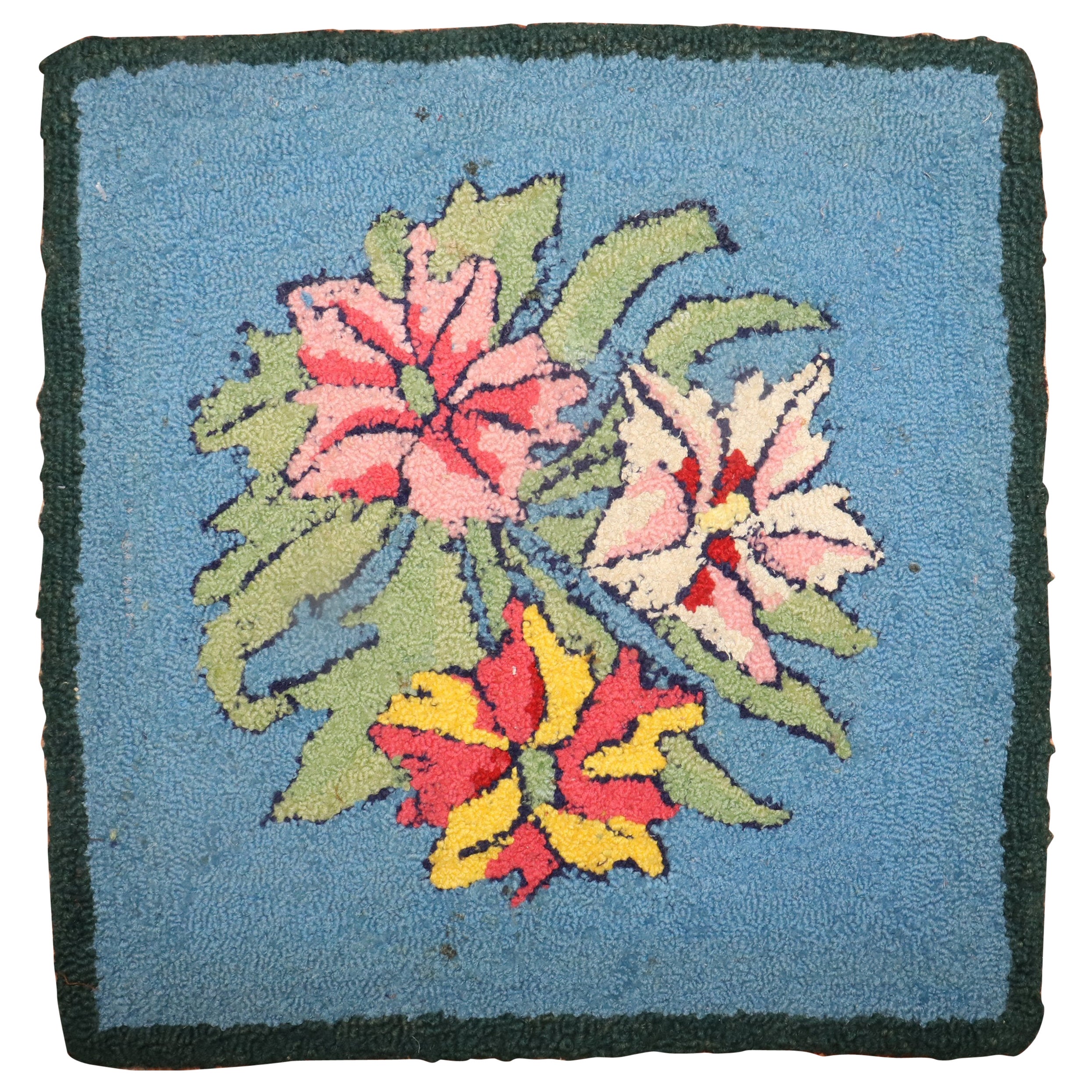 Floral Mini Size American Hooked Rug For Sale