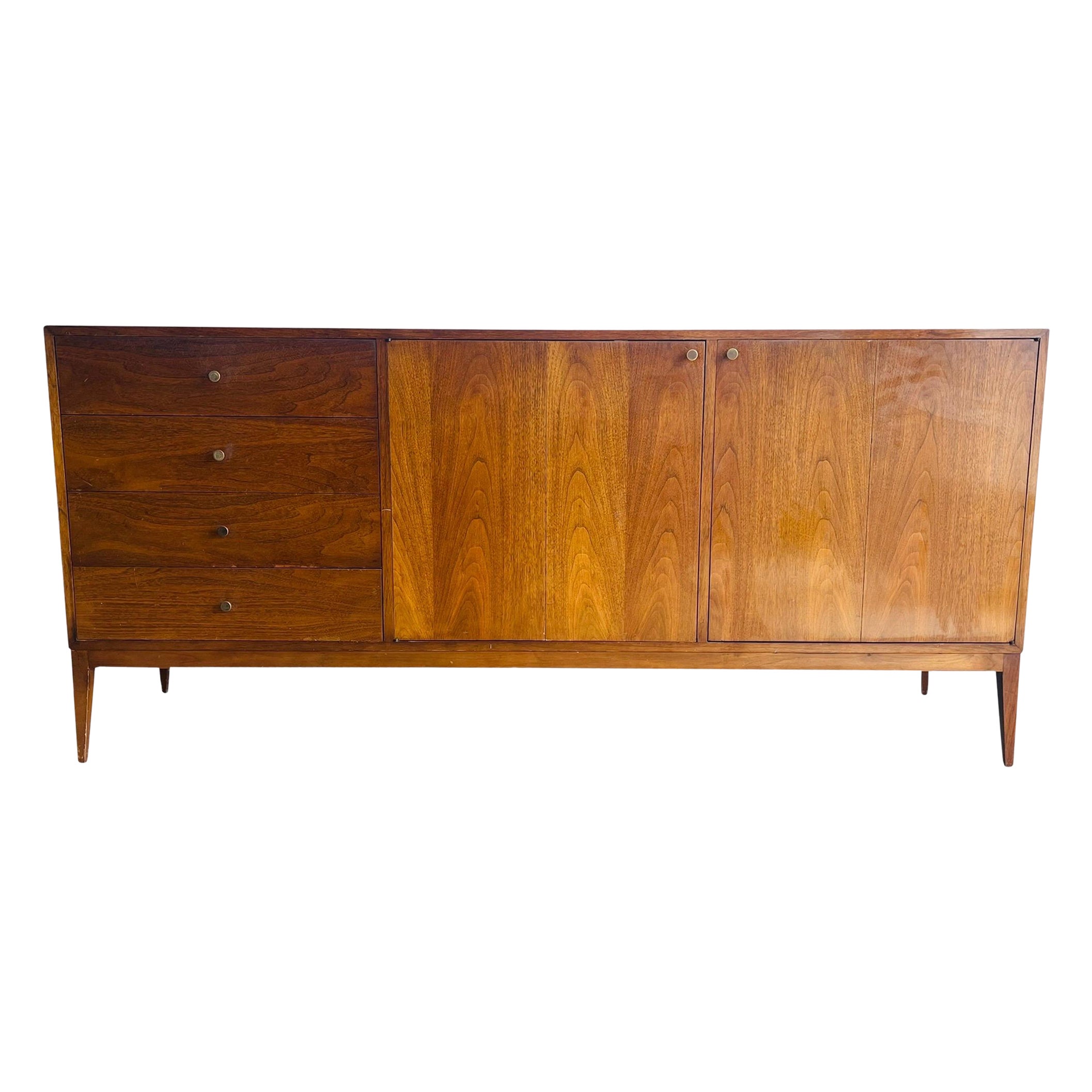 Mid-Century Modern Paul McCobb Style Walnut Triple Dresser For Sale