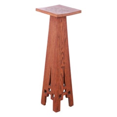 Antique Stickley Style Arts & Crafts Oak Pedestal Side Table or Plant Stand