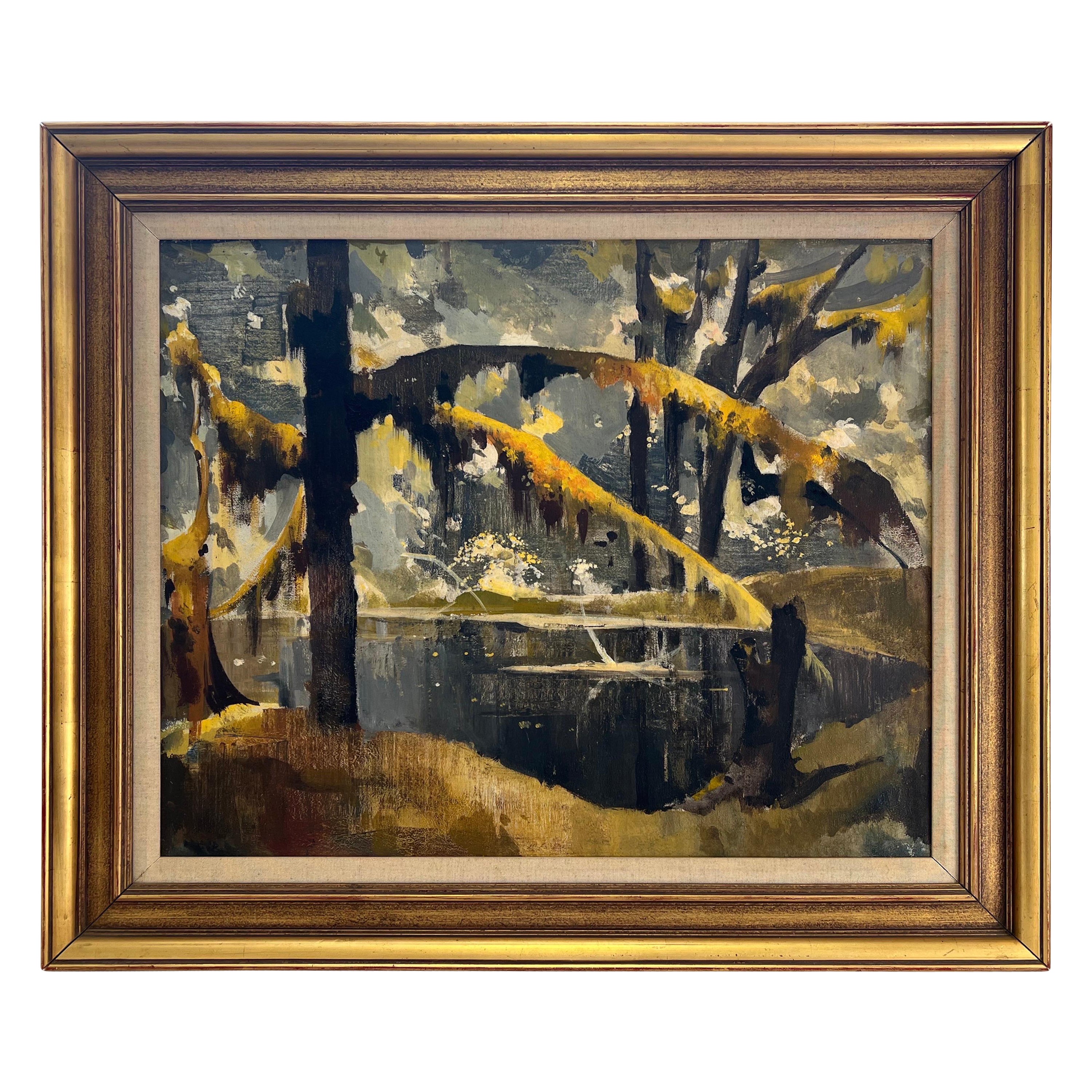 Vintage Mid-Century Modern Oil Painting For Sale