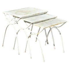 Vintage Salterini Ivy Vine Wrought Iron Nesting Patio Side Tables, 3 Pc Set