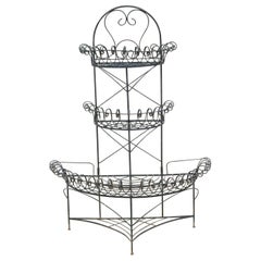 Used French Victorian Iron Wire Scrolling 3 Tier Garden Demilune Planter