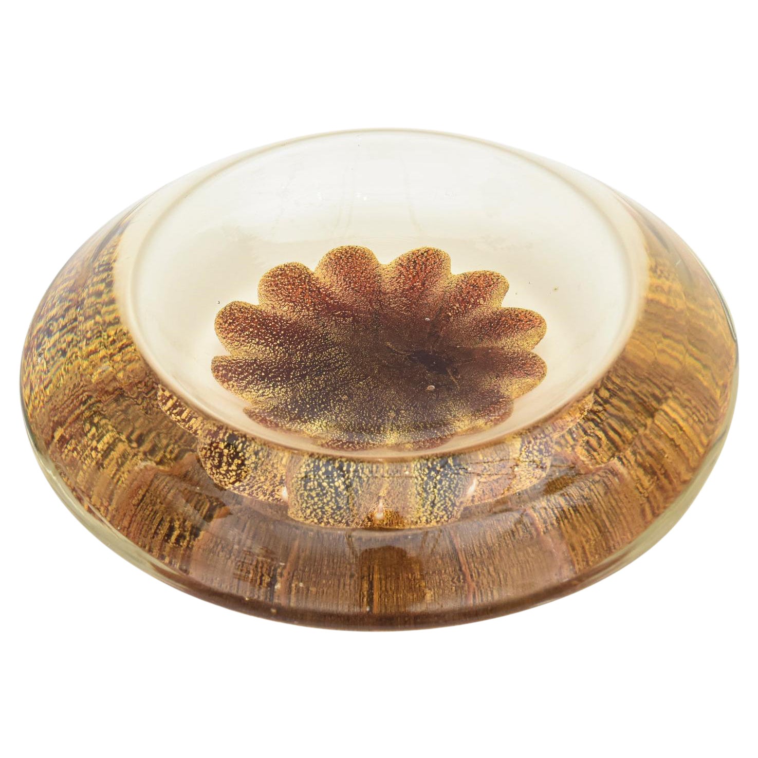 Barovier e Toso Murano Embedded Red &Gold Glass Bowl Mid-Century Modern