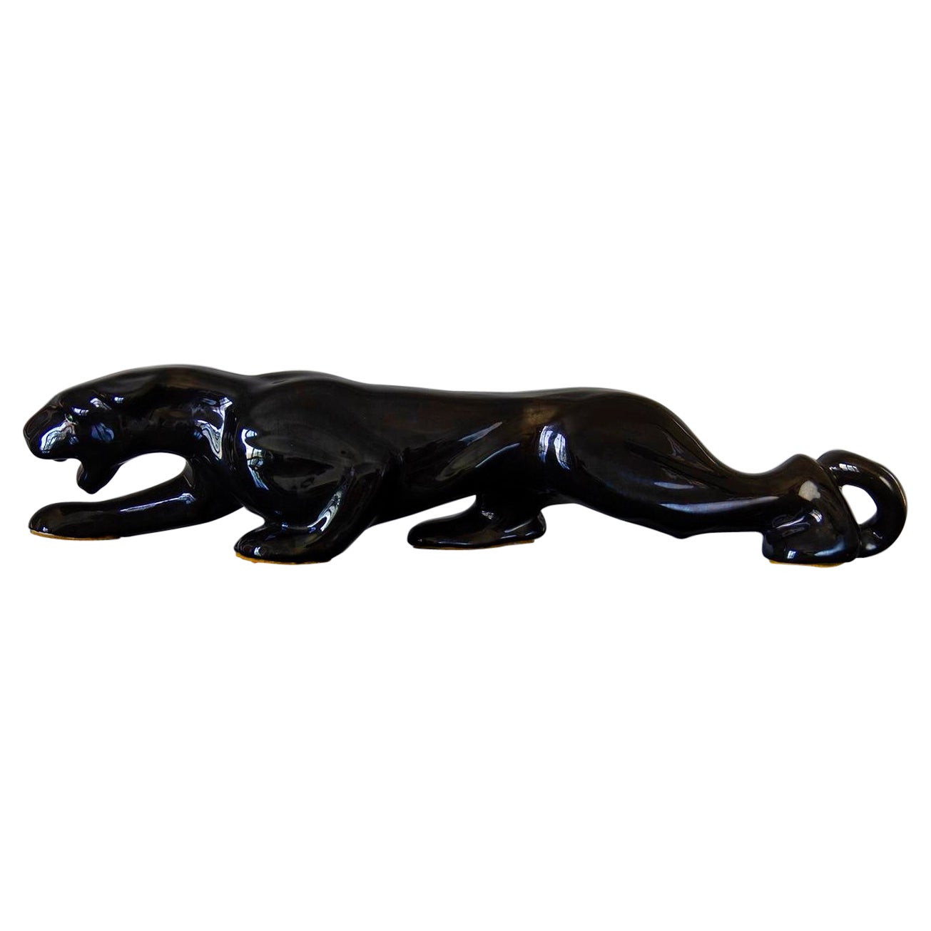 Royal Haeger Ceramic Black Panther with Green Crystals Sculpture