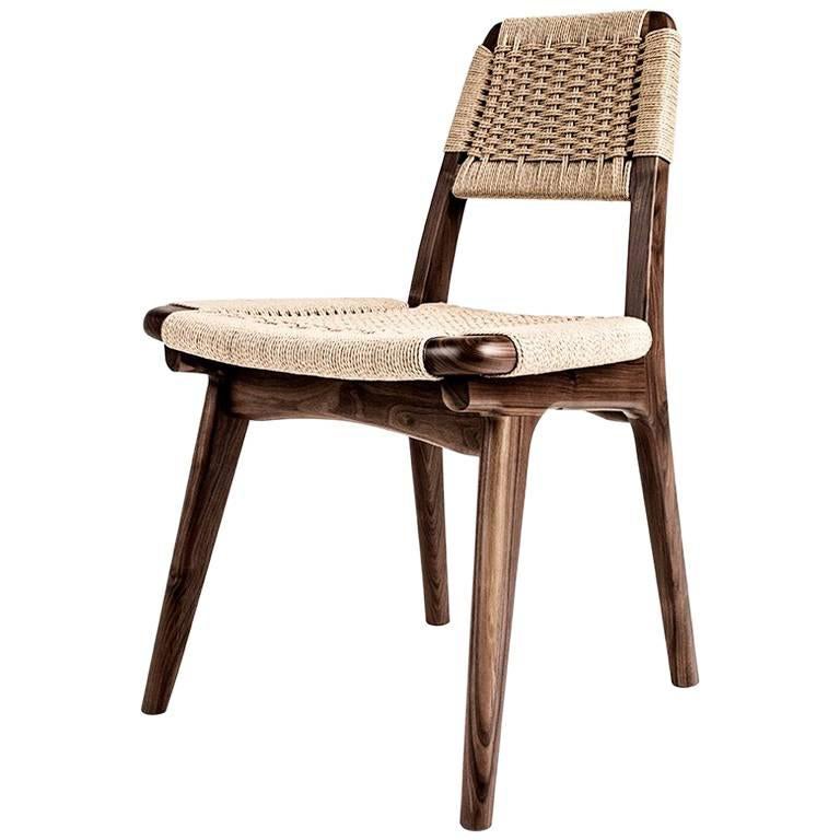 Sample Sale, Low Back Dining Chair, Woven Danish Cord, Walnut, Mid Century