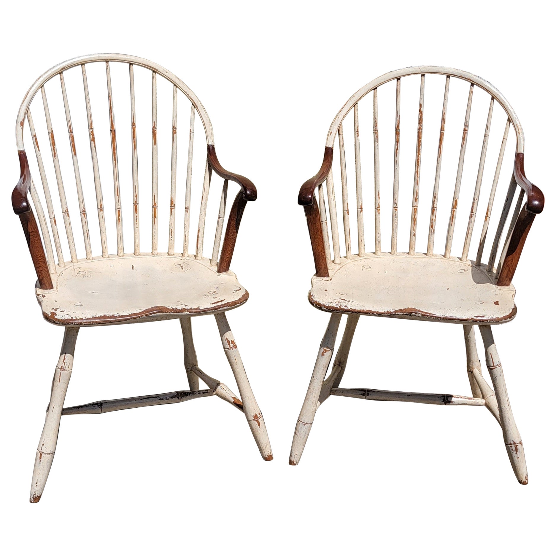 19th C Philadelphia Extended Arm Windsor Chairs, Pair