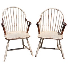19th C Philadelphia Extended Arm Windsor Chairs, Pair