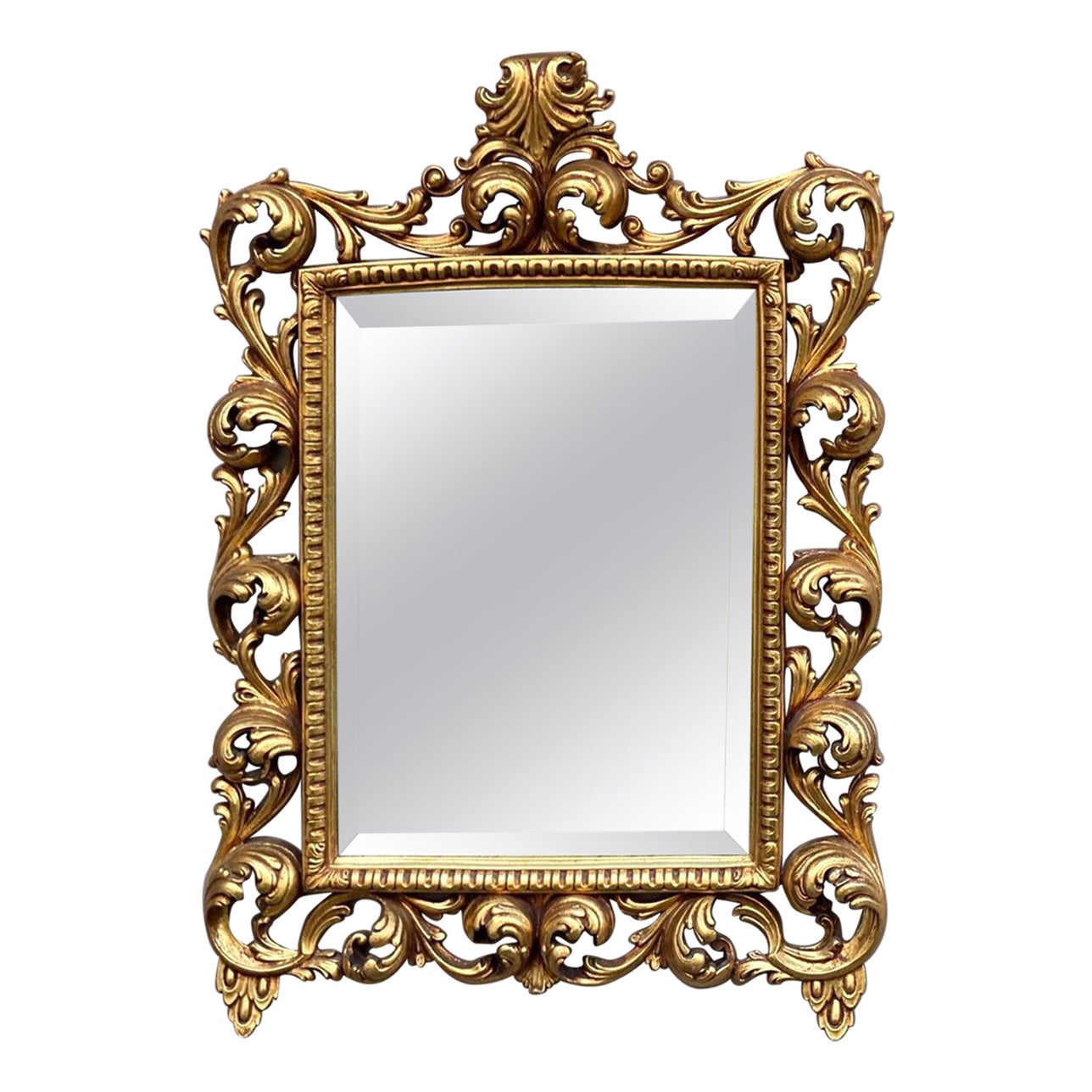 Louis XV Wall Mirror in the Carved Wood Gold Frame, 1940s