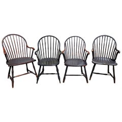 19th C Extended Scroll Arm Windsor Arm Chairs. Set of Four