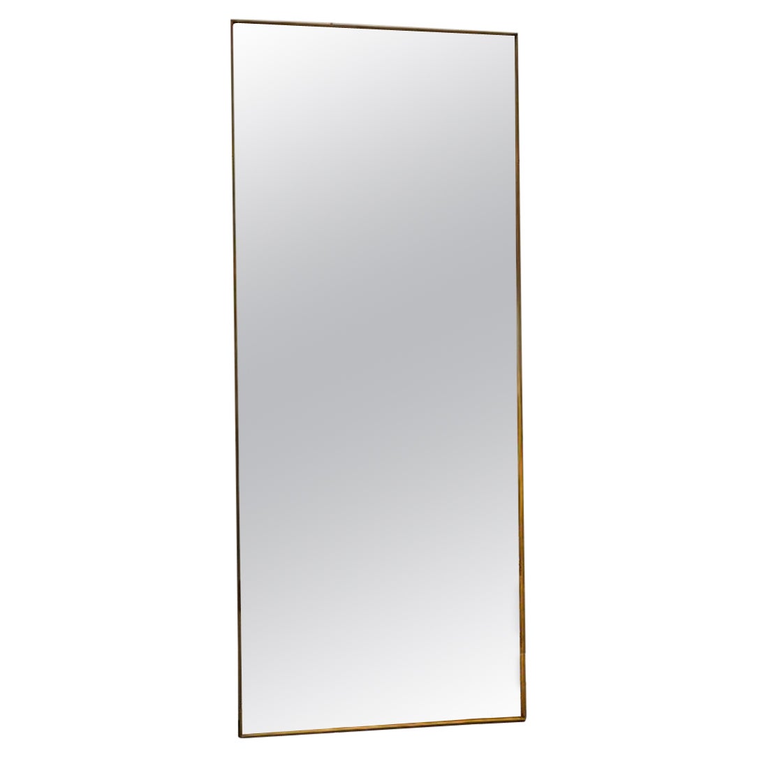 In Stock in Los Angeles, Visual Rectangular Brass Floor Mirror, Made in Italy For Sale