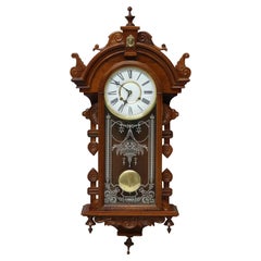 Vintage Victorian Style Carved Mahogany Wall Clock 20th C