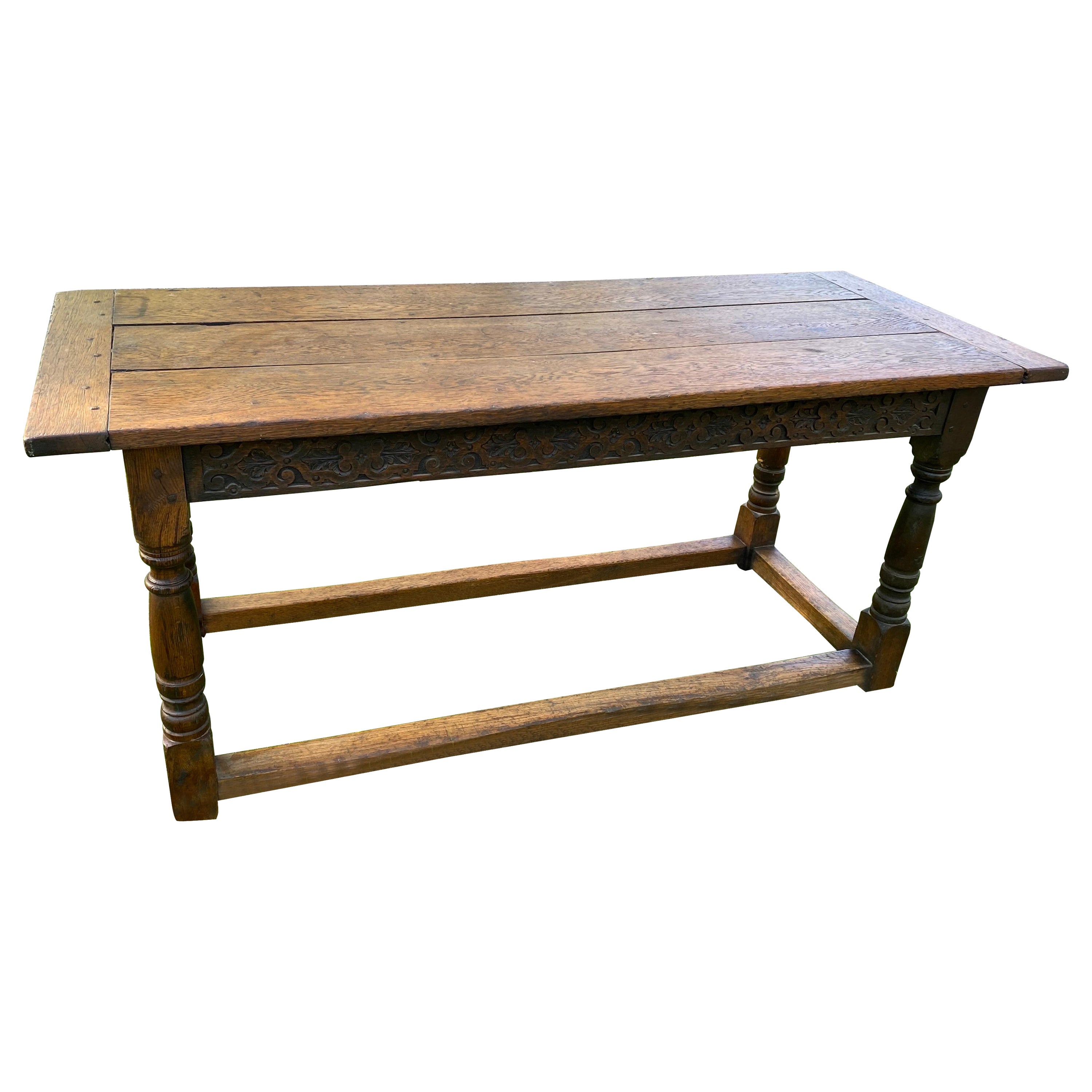 17th Century Jacobean 3 Plank Oak Refectory Table For Sale