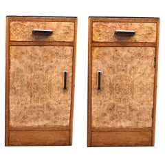 Art Deco Pair of Blonde Maple Bedroom Bedside Cabinets, Night Stands, c1930