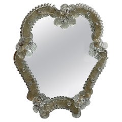 Petite Murano Glass Vanity Wall Mirror with Flowers 1950s, Italy Venetian Venice