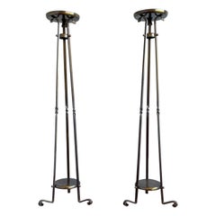 Stunning Pair of Forged Brass Arts and Crafts Church Altar Floor Candle Stands