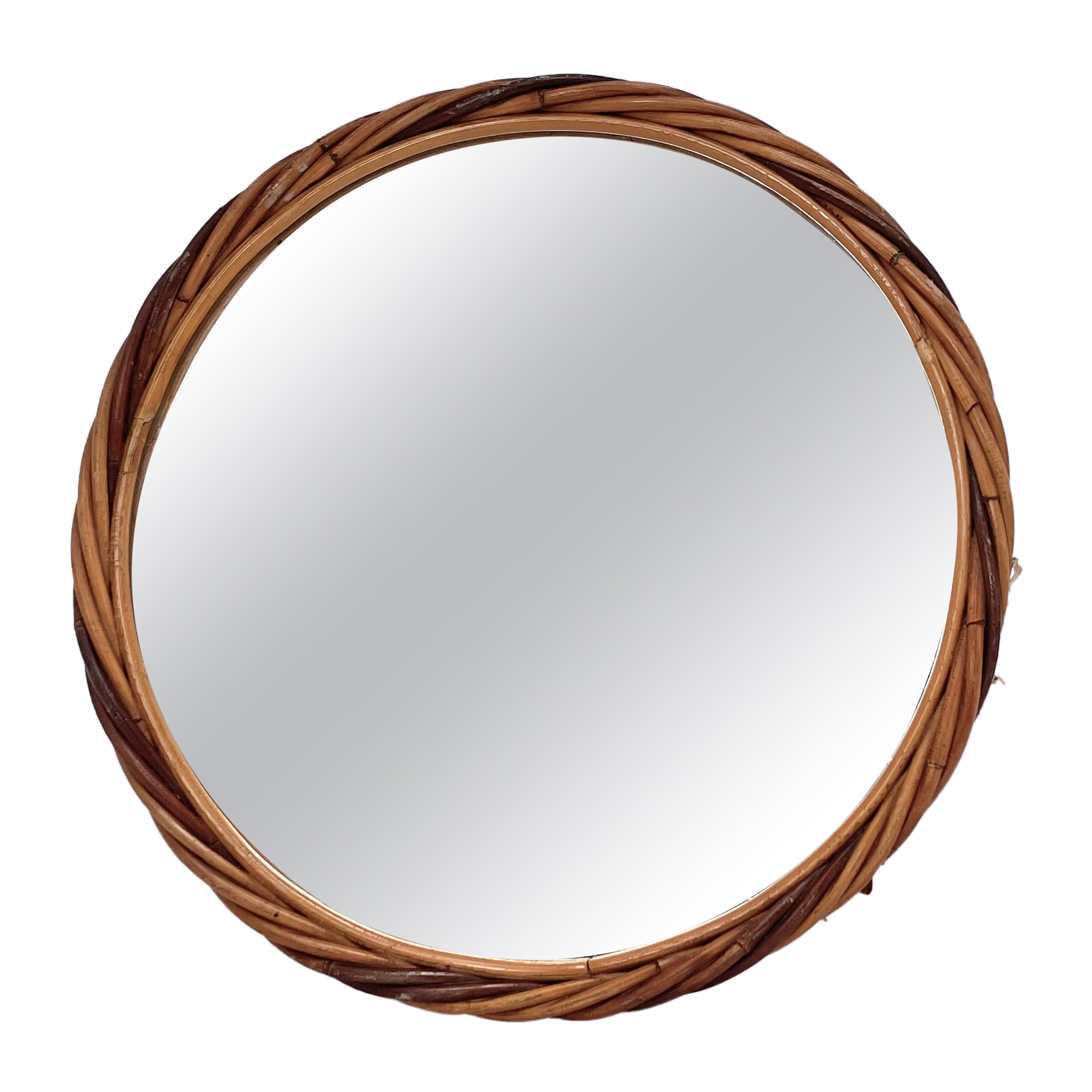 Reed Rattan Mirror, France 1960, Brown Color For Sale