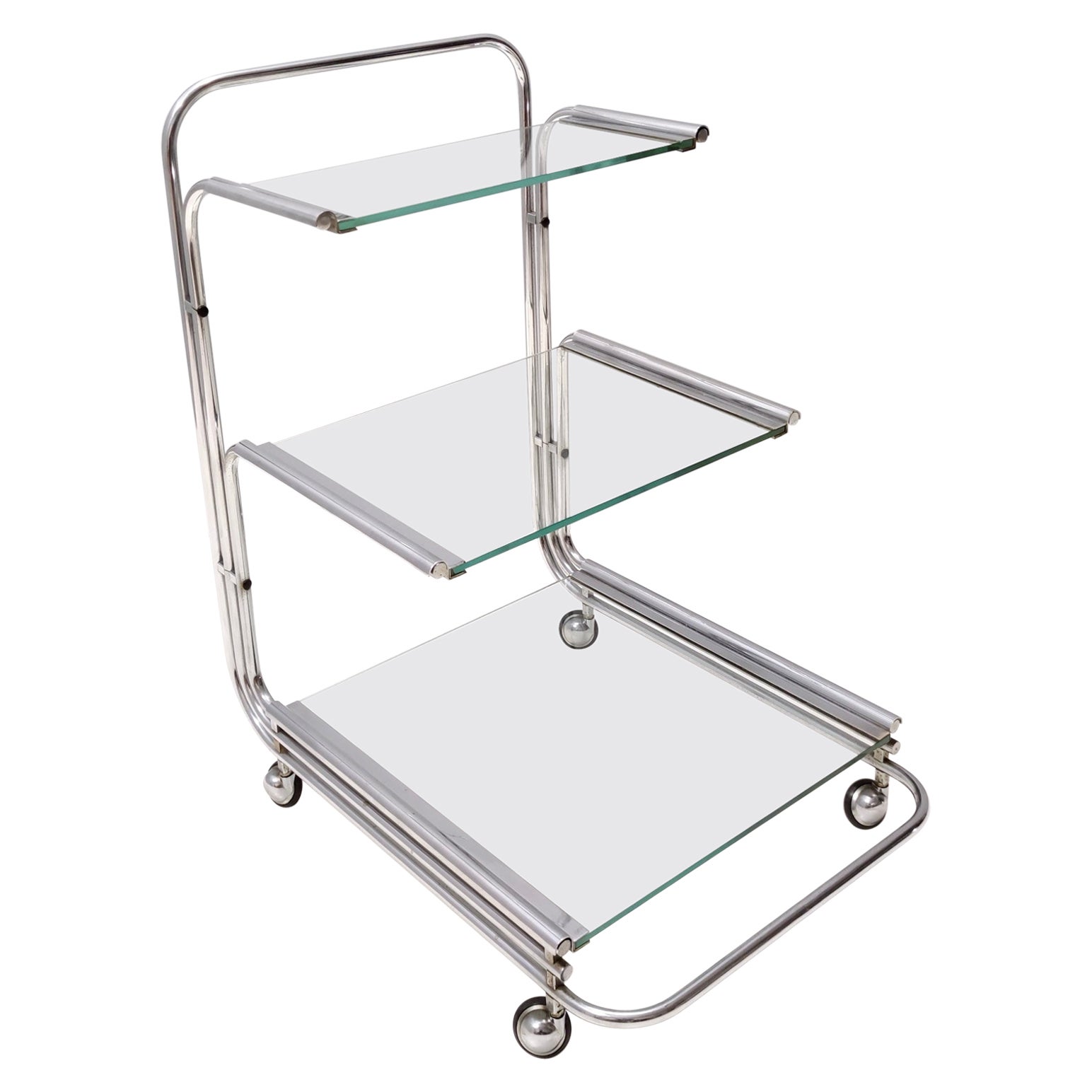 Postmodern Serving Cart by Fontana Arte with Three Glass Shelves, Italy For Sale