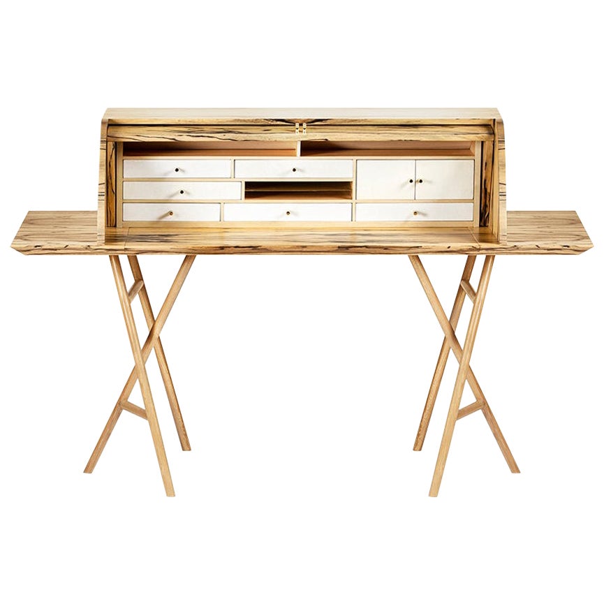 21st Century Charles Dix Desk, White Ebony, White Maple and Brass, Made in Italy For Sale