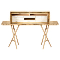 21st Century Charles Dix Desk, White Ebony, White Maple and Brass, Made in Italy