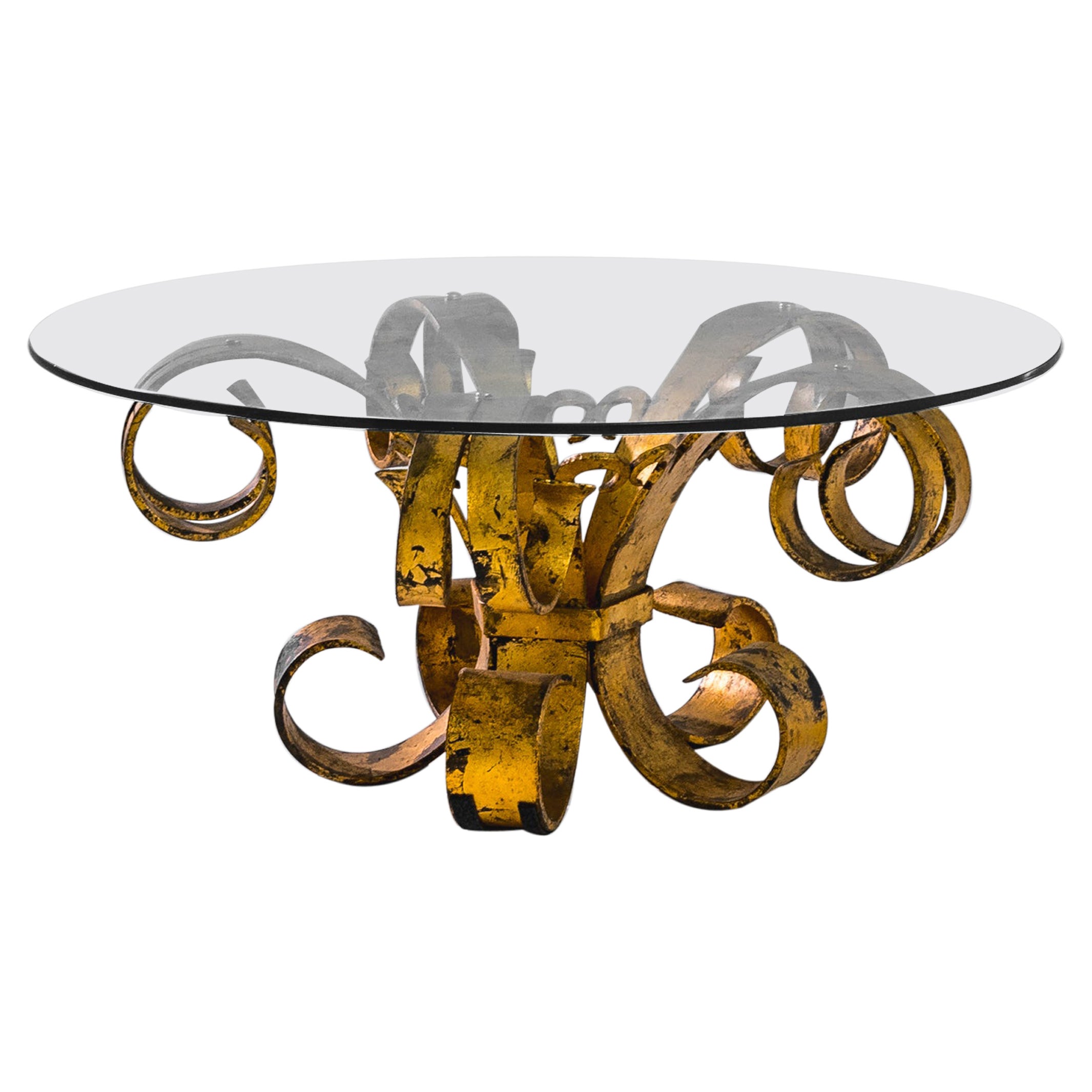 1950s French Brass Coffee Table with Glass Top