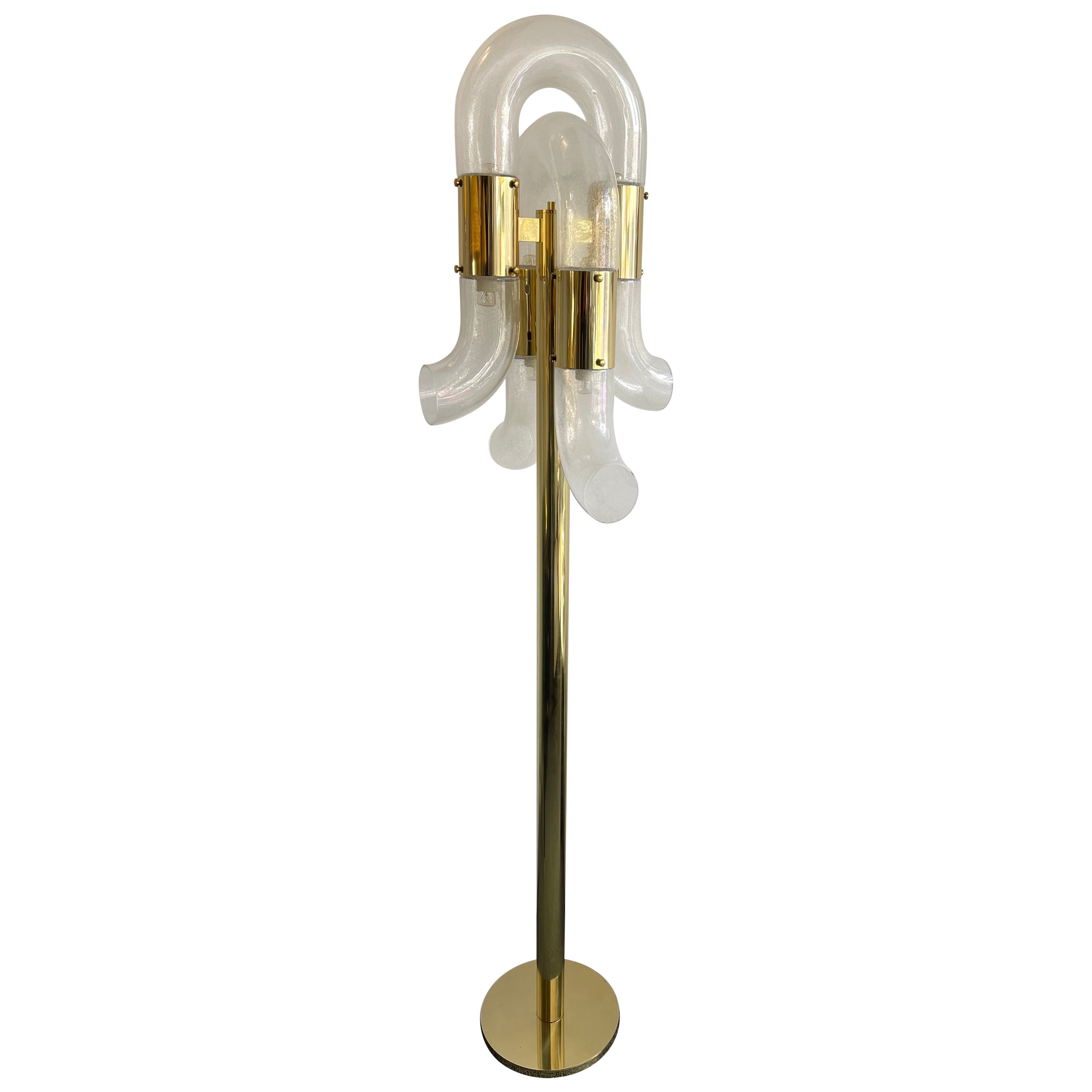 Brass Floor Lamp Murano Glass by Aldo Nason for Mazzega, Italy, 1970s