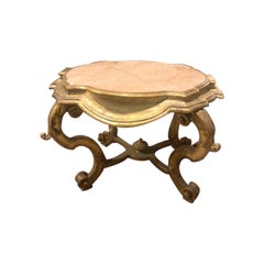 Vintage Coffee Table, Console in Gilded Wood, Pink Marble Top, Early 1900s Italy