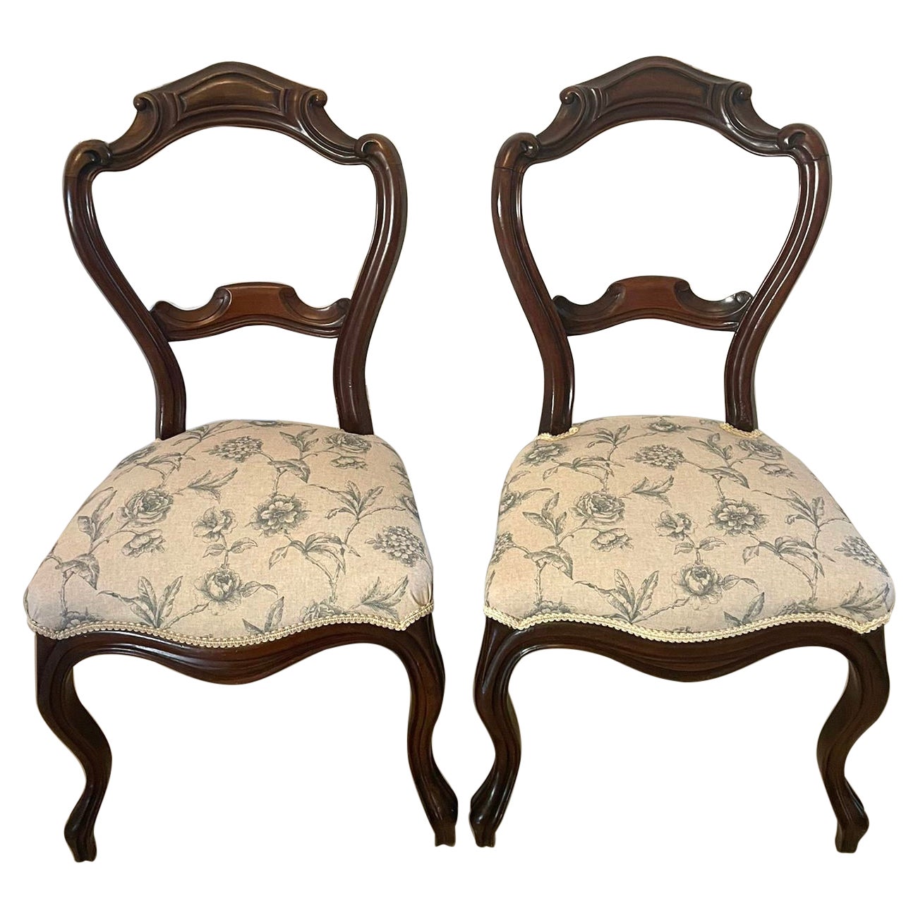  Pair of Antique Victorian Quality Walnut Side Chairs 