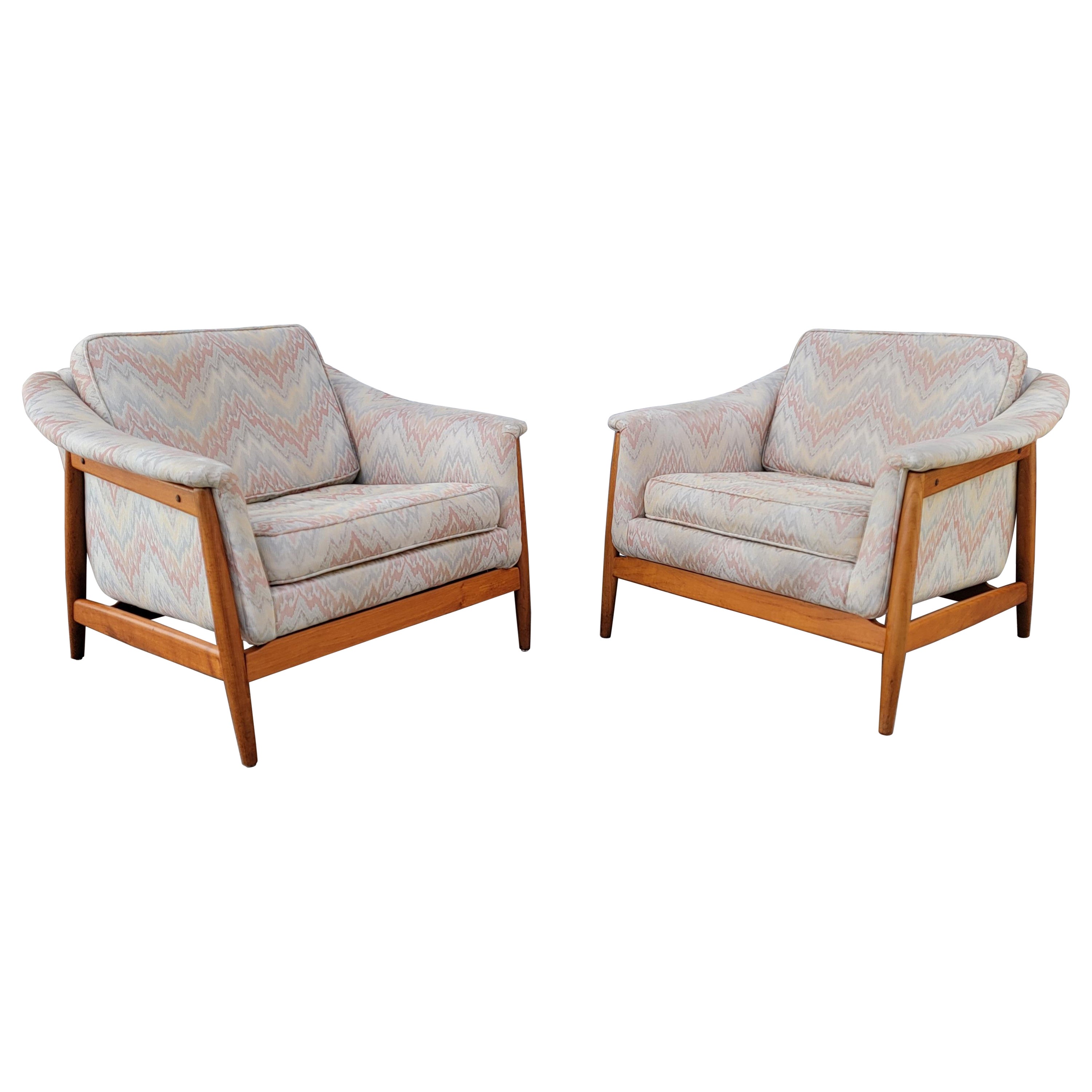 Folke Ohlsson for DUX Pair Upholstered Teak Lounge Chairs