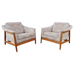 Folke Ohlsson for DUX Pair Upholstered Teak Lounge Chairs