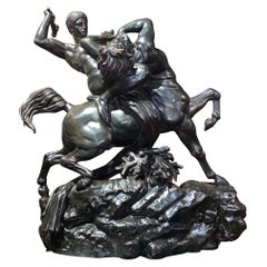 Fine Patinated Bronze Figural Statue of Theseus & The Centaur by A. Barye