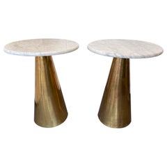 Contemporary Pair of Brass and Marble Side Tables, Italy