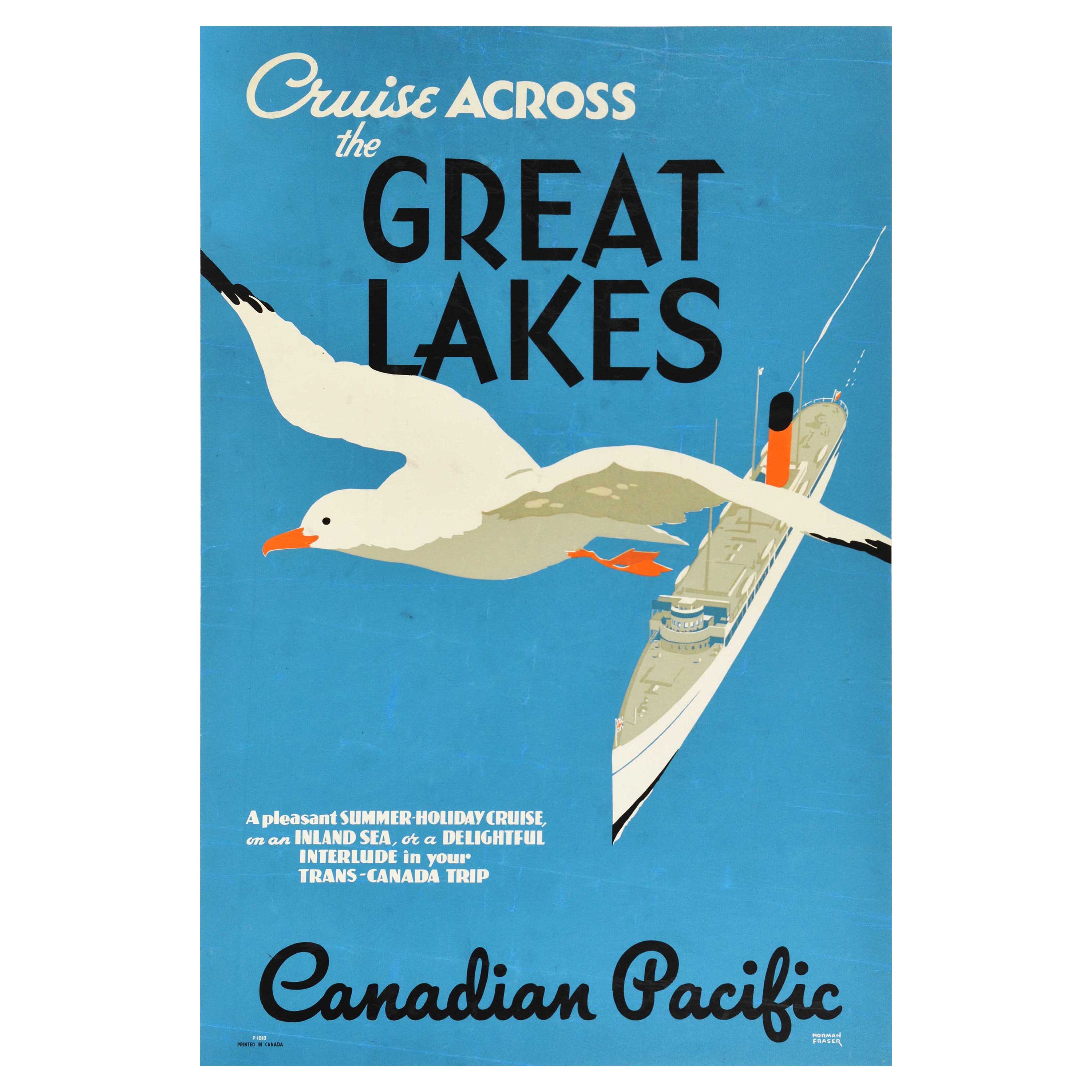 Original Vintage Travel Advertising Poster Cruise Across The Great Lakes Canada