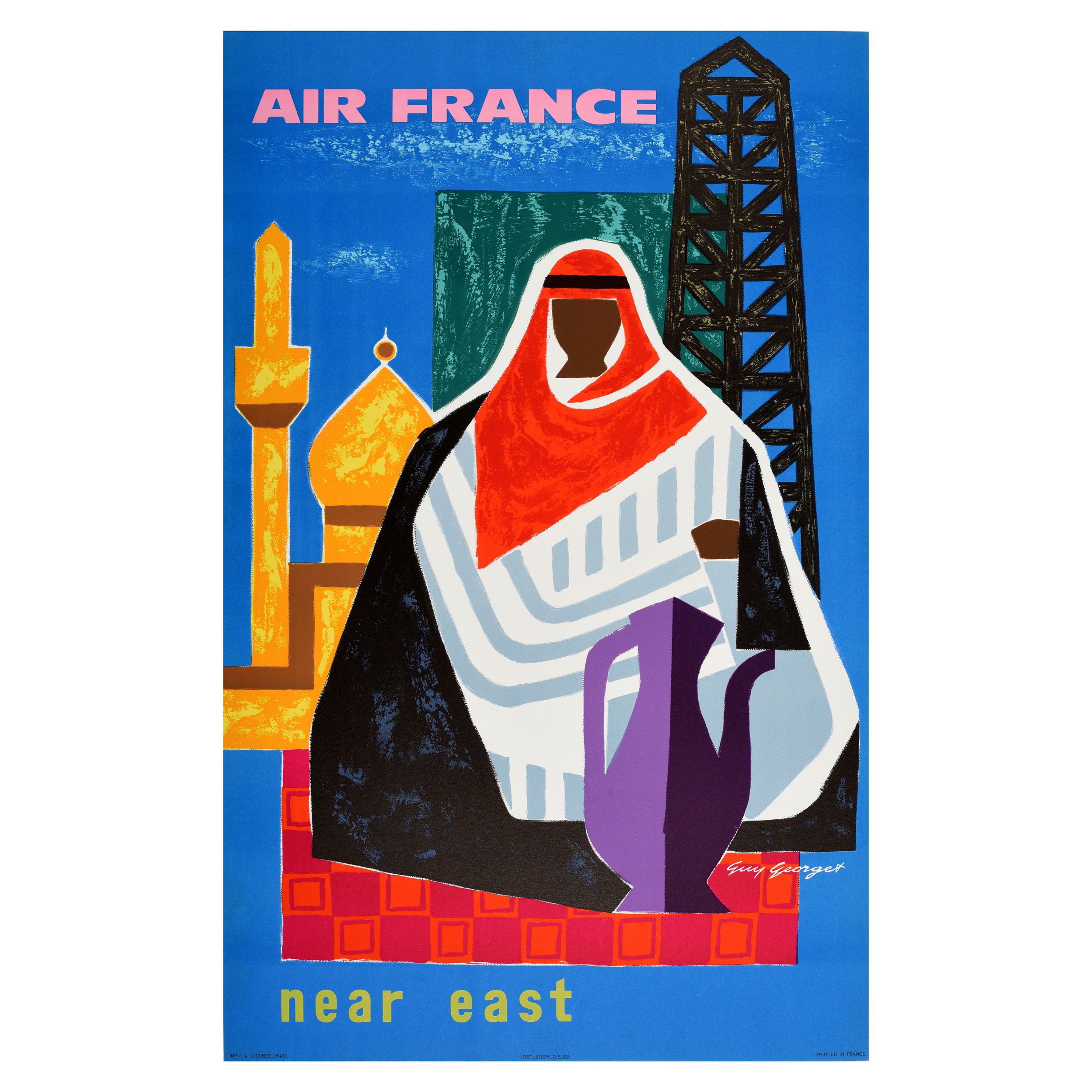 Original Vintage Travel Advertising Poster Air France Near East Guy Georget Art