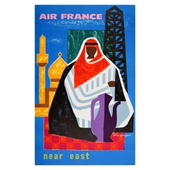 Affiche publicitaire originale de voyage vintage Air France Near East Guy Georget Art