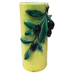 Antique Rare 19th Century Majolica Vase with Olives Perret Gentil Menton