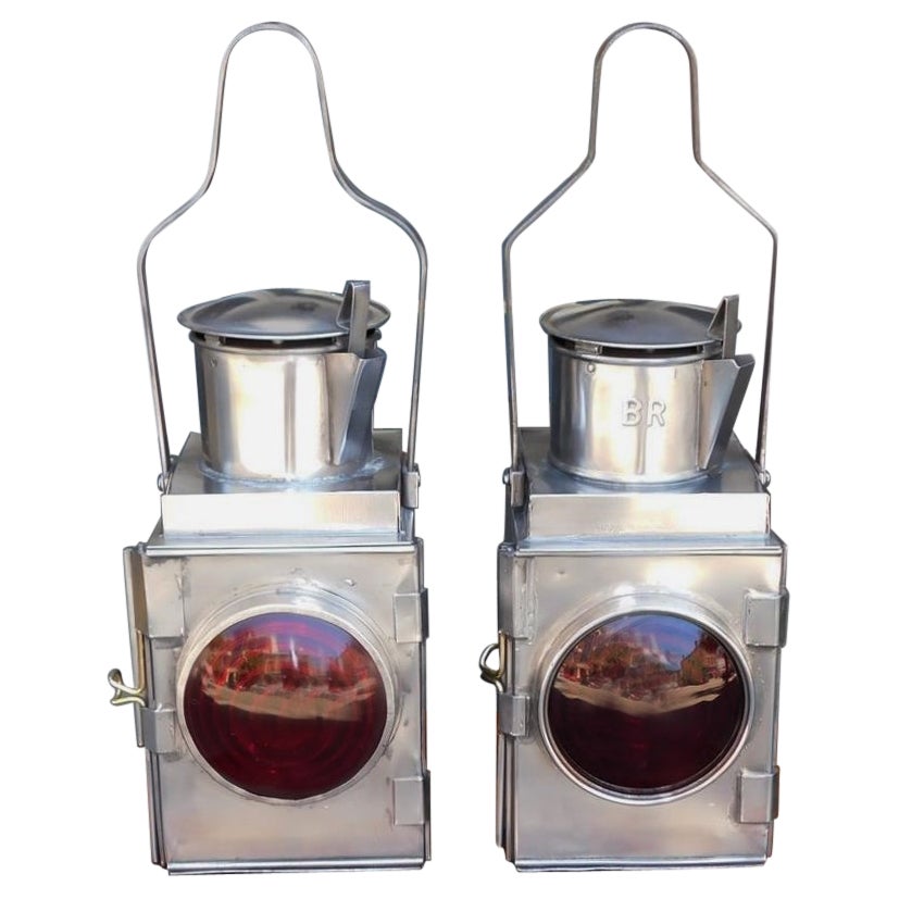 Pair of American Polished Steel and Fresnel Lense Railroad Lanterns, C. 1880