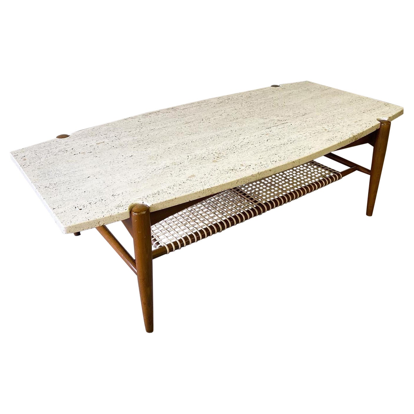 Folke Ohlsson for Dux Travertine and Cane Coffee Table, ca. 1960’s
