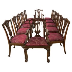 Set of 12 Vintage Quality Carved Mahogany Dining Chairs 