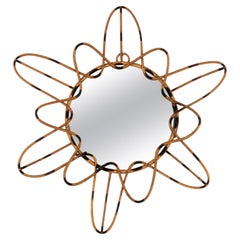 1950s French Riviera Rattan Sunburst Starburst Mirror