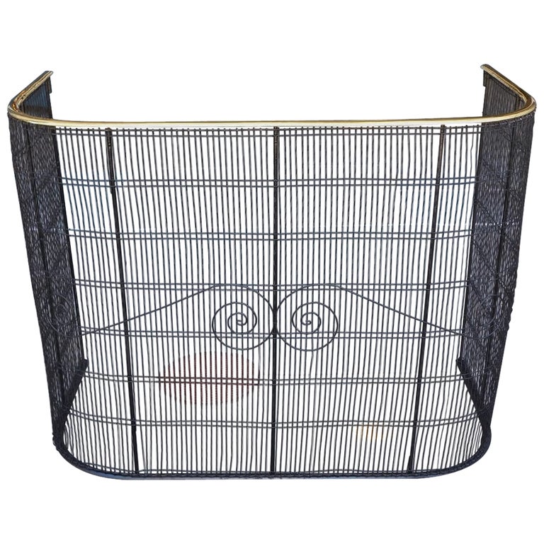 American Brass and Pleasing Wire Work Fire Place Screen with Orig