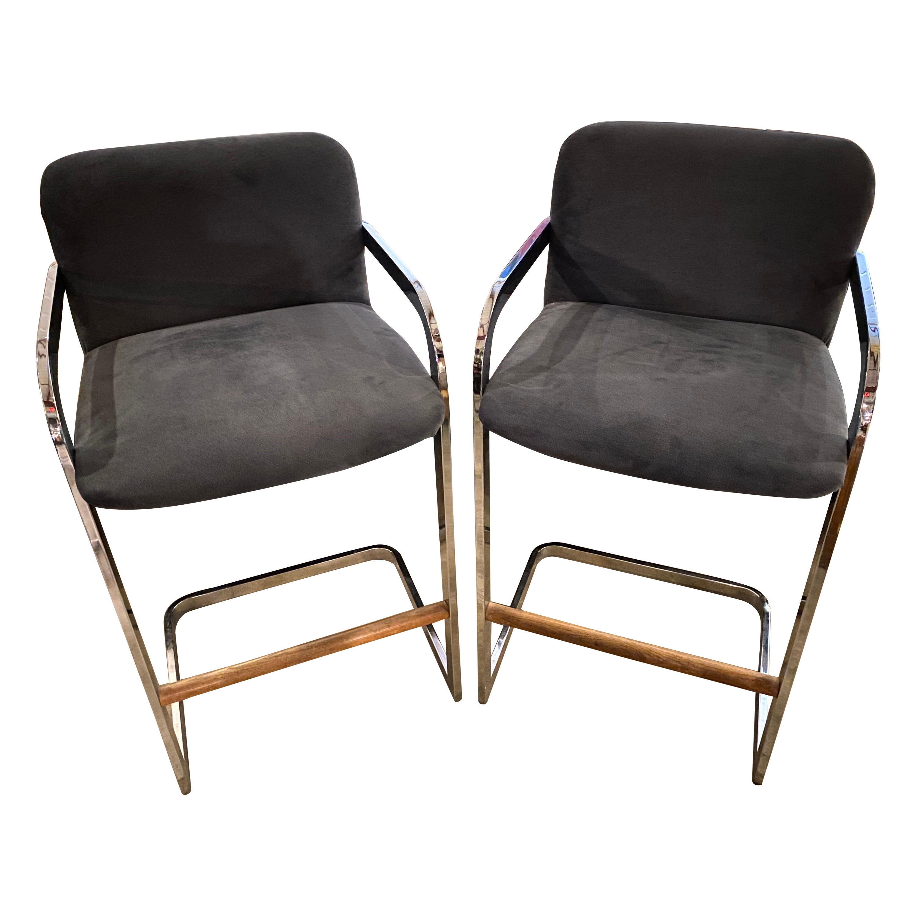 Pair of Chrome Bar Stools by Design Institute America