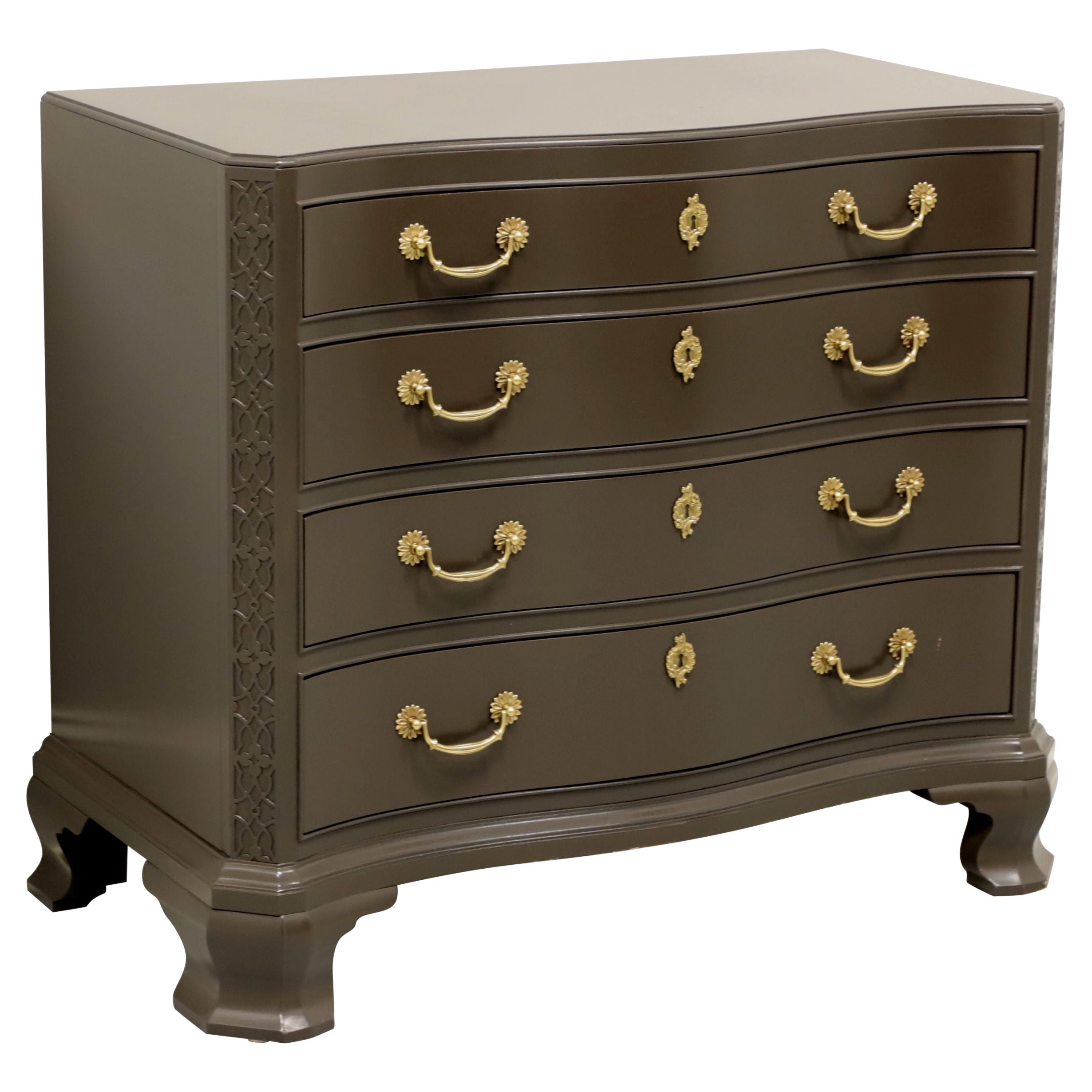 WHITE OF MEBANE Mahogany Chippendale Serpentine Gray Painted Bachelor Chest For Sale