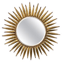 French Gilt Metal Starburst or Sunburst Mirror (Diameter 24)