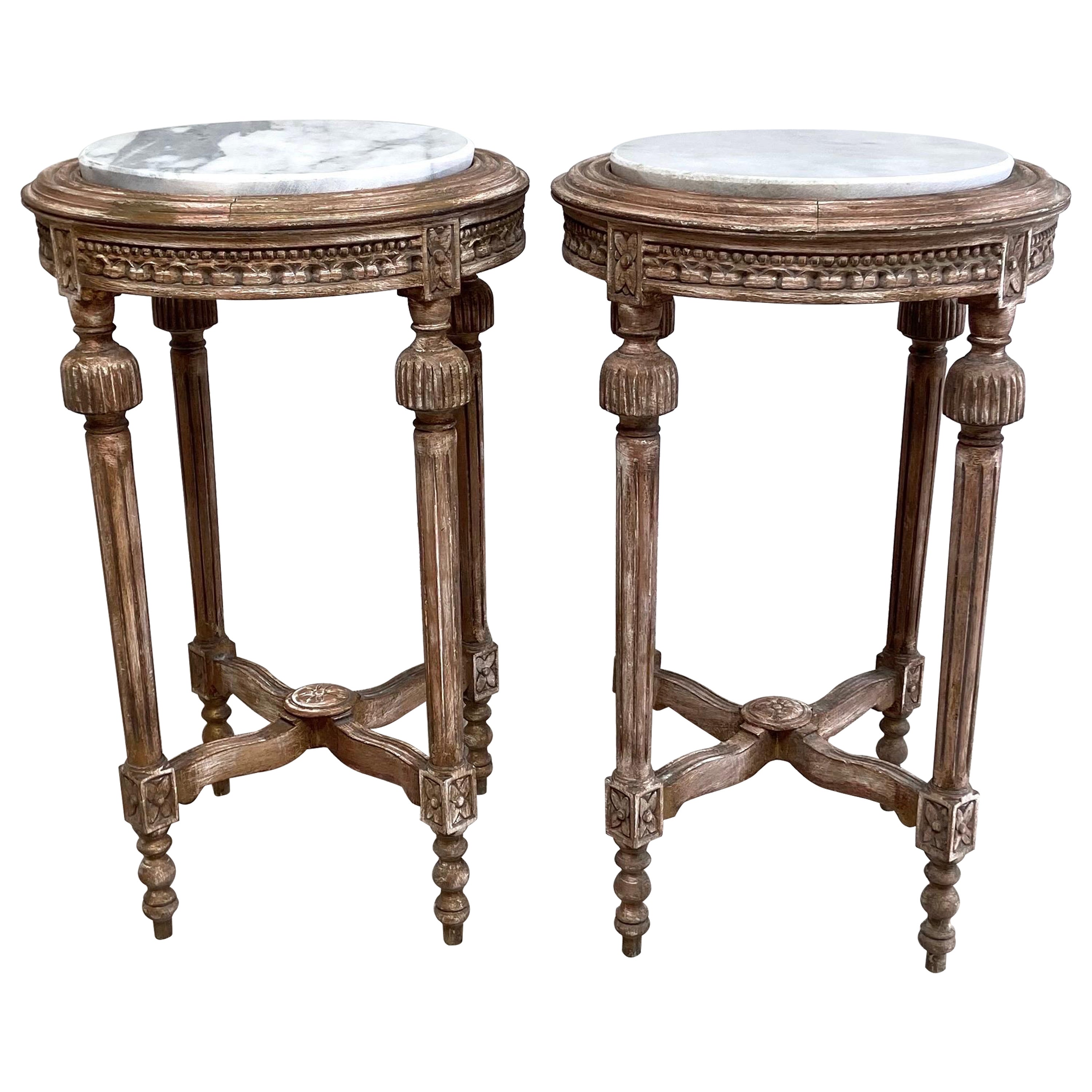 Pair of Vintage Side Tables with Marble Tops For Sale