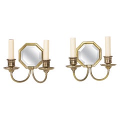 S378 Early 20th Century Octagonal Mirror Back Sconces, a Pair