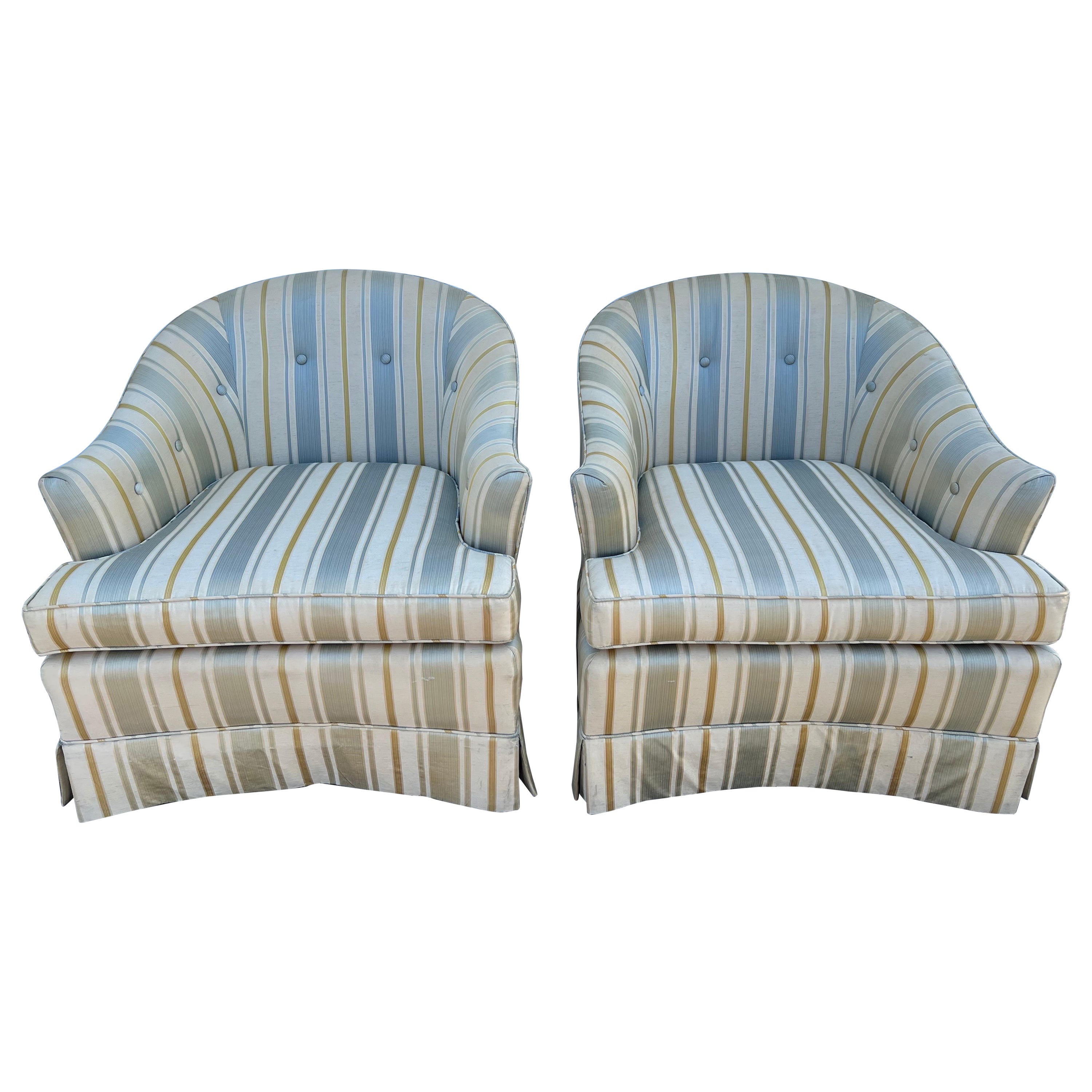 Pair of Silk Club Chairs by Drexel Heritage