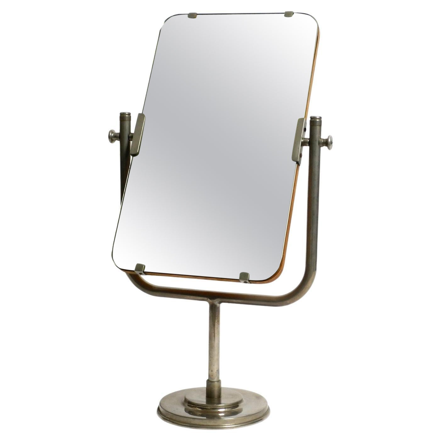Huge 30s Table Mirror with Nickel-Plated Metal Frame and Original Mirror Glass