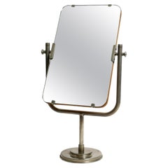 Huge 30s Table Mirror with Nickel-Plated Metal Frame and Original Mirror Glass